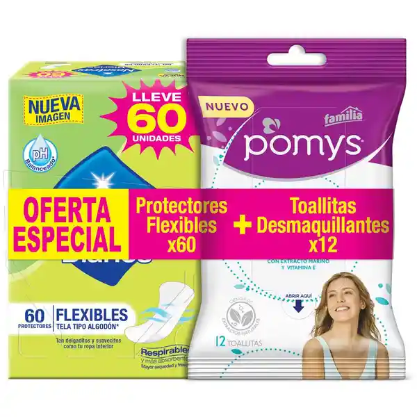 Protectores Nosotras Flex + Toallitas Desmaquilladoras