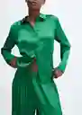 Camisa Plisi-W Verde Talla S Mujer Mango