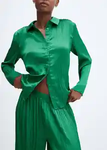 Camisa Plisi-W Verde Talla S Mujer Mango