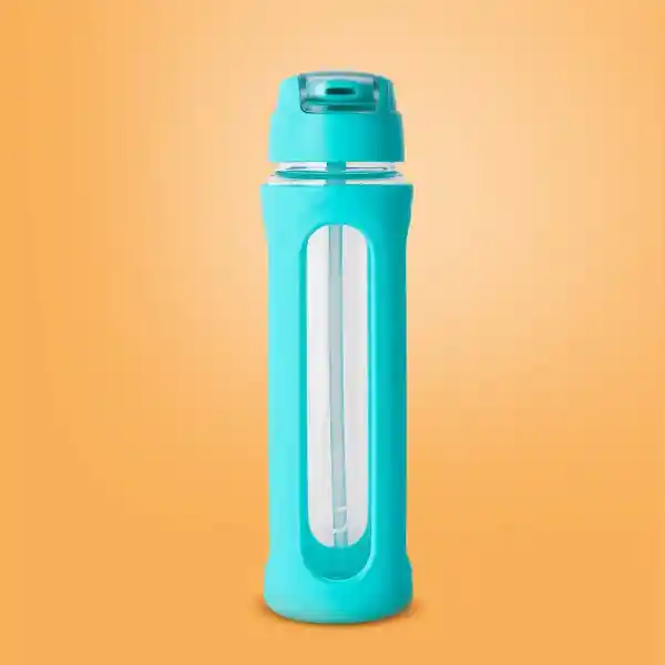 Vaso de Vidrio Tapa Abatible Pico Asa Verde 580 mL Serie Miniso