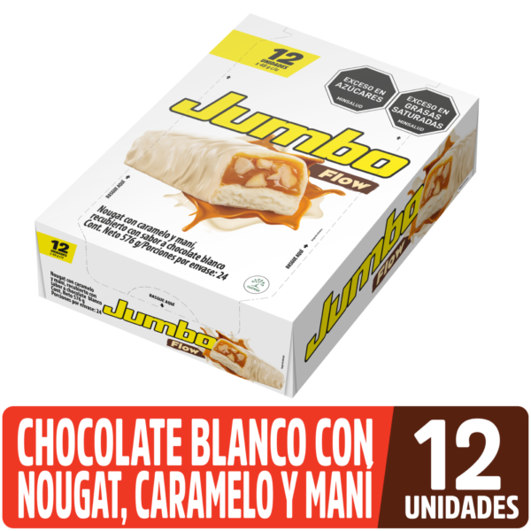 Jumbo Flow Barra de Chocolate Blanco con Maní y Caramelo 12 x 48 g