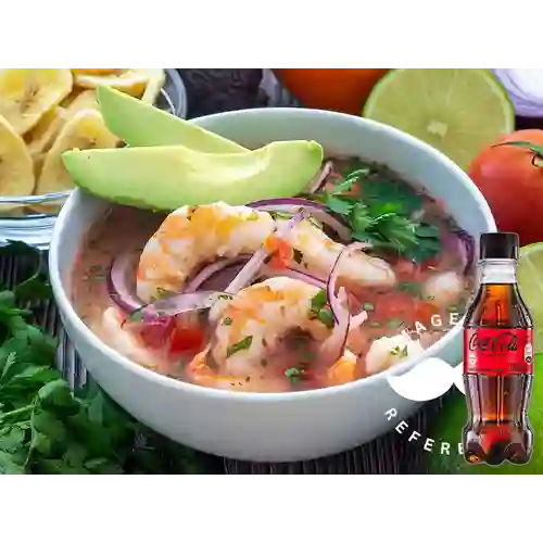 Combo Ceviche de Camarón 16 Oz. + Cocacola S/az 250ML