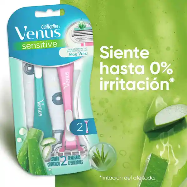 GILLETTE Venus Sensitive Cuchilla de Afeitar Mujer Aloe Máquina de Afeitar Depilación Corporal para Piel Sensible 2 Uds