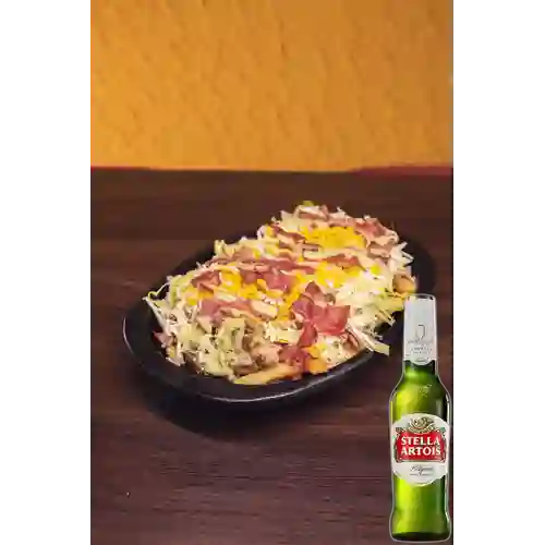 Combo Salchipapa Súper Callejera Doble + Stella Artois 335ml