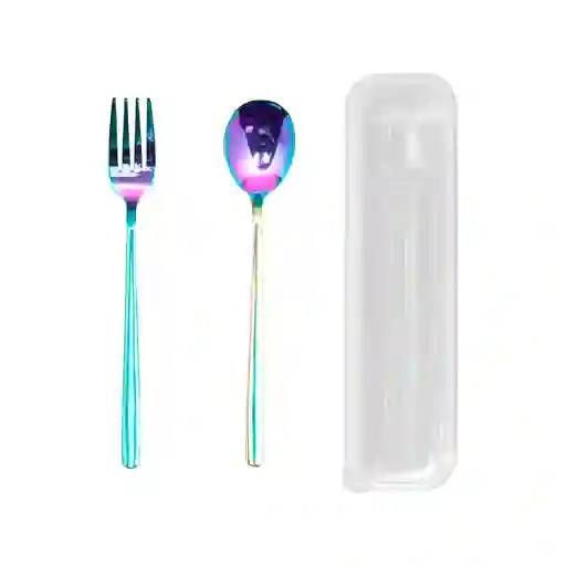 Miniso Set de Cubiertos Cuchara + Tenedor Metalizado