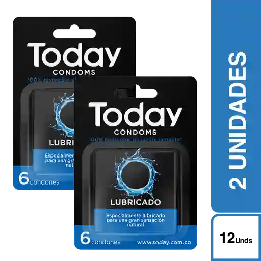 Pack x 12  Today Condón Lubricado - 2 Cajas de 6 Unidades