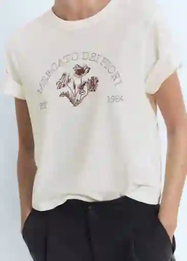 Camiseta Mercato-W Off White Talla M Mujer Mango