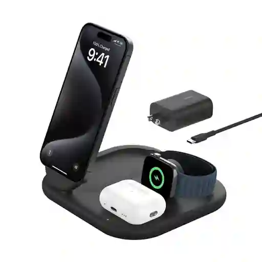 Belkin Base de Carga Qi2 3 en 1 Plegable 15W Negro