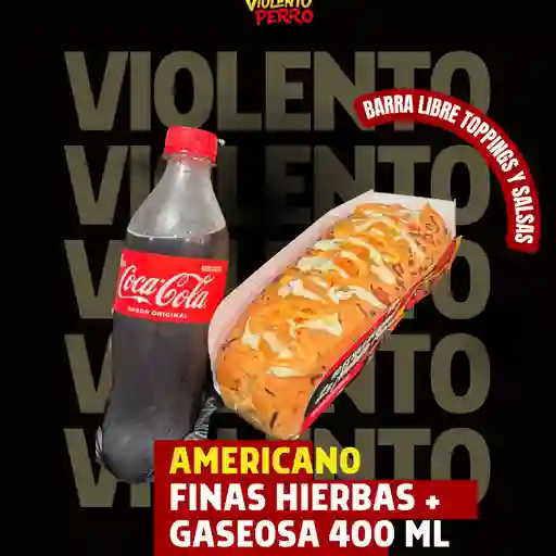 Perro americano finas hierbas + bebida