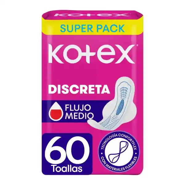 Toallas Higiénicas Femeninas Kotex Discreta 60 Und