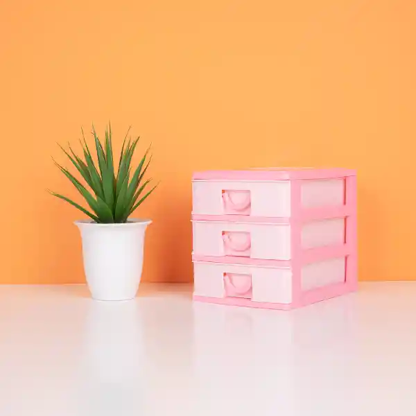 Organizador de Plástico Bicolor Con 3 Cajones Rosa Miniso