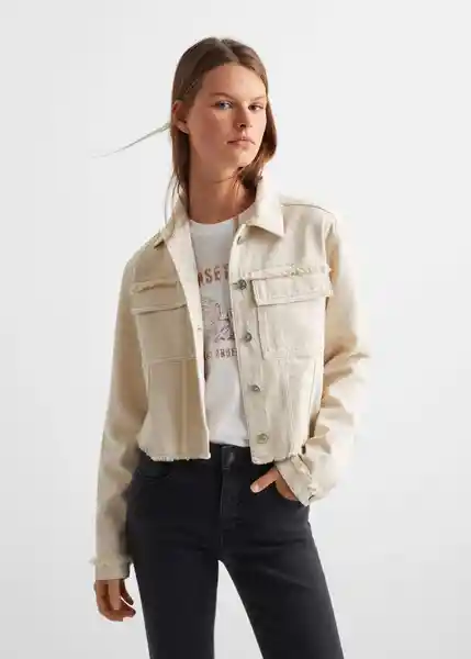 Chaqueta Cazadora Fleco Beige Talla 19 Niñas Mango