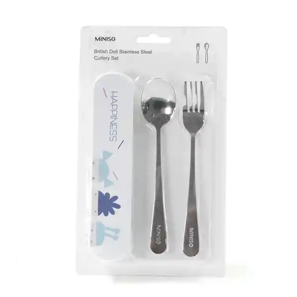 Miniso Set de Cubiertos Estuche Chuchara + Tenedor Blanco