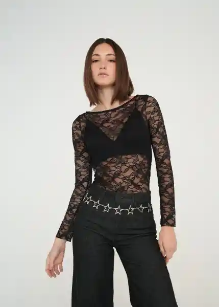 Camiseta Mujer Negro Puro Ultraoscuro Talla S 409g007 Naf Naf