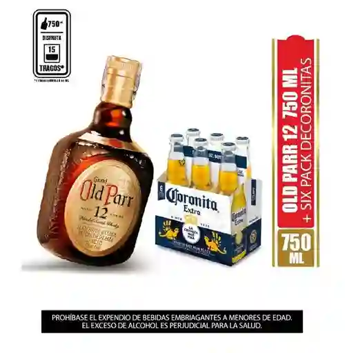 Whisky Old Parr 12 Años 750 Ml + Six Pack Cerveza Coronita Botella 210 Ml