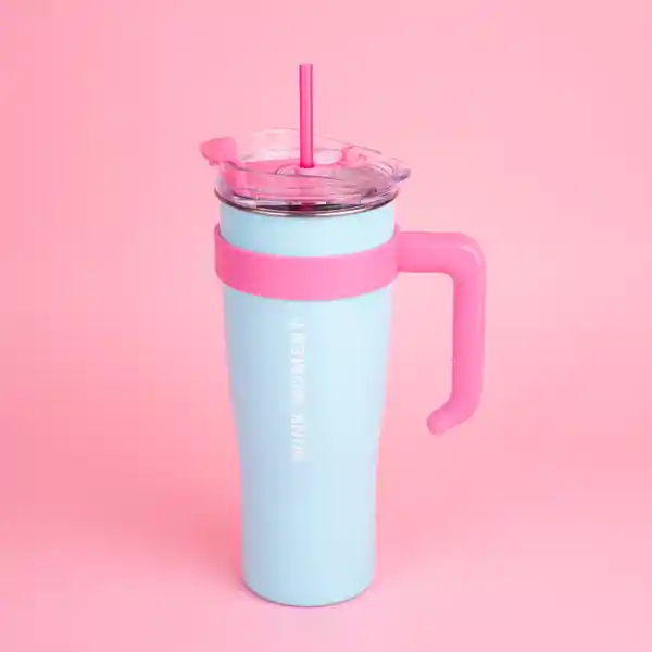 Vaso de Acero Con Pitillo Menta y Rosa 1600 mL Miniso