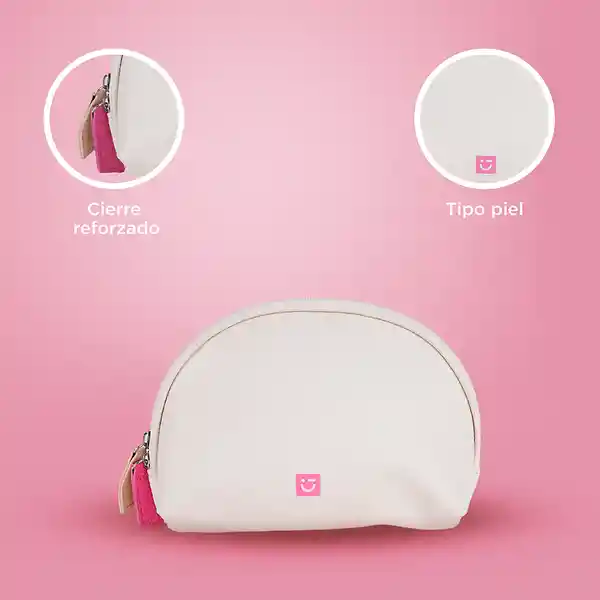 Cosmetiquera Tipo Piel Con Doble Cierre Serie Beige Miniso