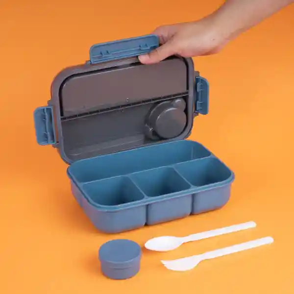 Contenedor Para Alimentos Azul y Negro 1300 mL Miniso