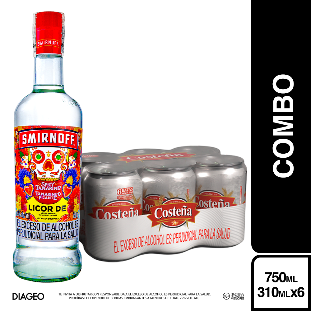 Combo Smirnoff Spicy Tamarind 750 ml + Costeña Pack de Cerveza