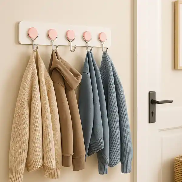 Gancho Adhesivos Riel de Cinco Ganchos Rosa Miniso