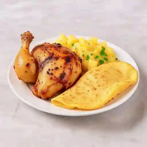 1/2 Pollo al horno + papa salada + arepa