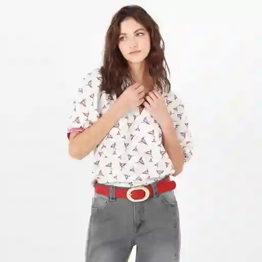 Blusa Cuello V Manga Corta Multicolor Talla S 696319