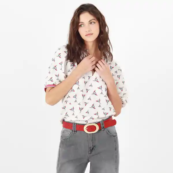 Blusa Cuello V Manga Corta Multicolor Talla S 696319