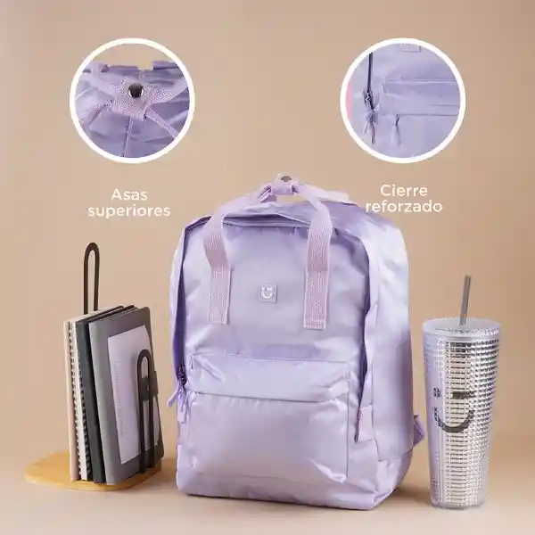 Maleta Escolar Rectangular Con Asa Lila Serie Miniso