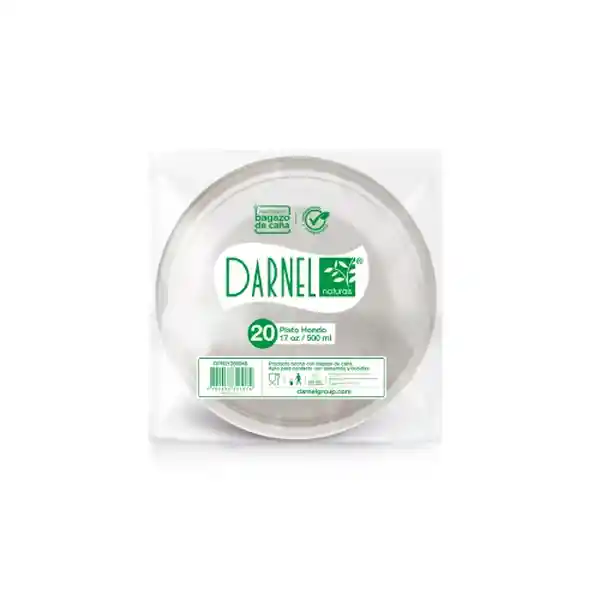 Darnel Plato Hondo Natural Bagazo Caña 17 Oz