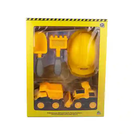 Monkey Set Carro Juguete Construcción Pala Rastrillo y Casco