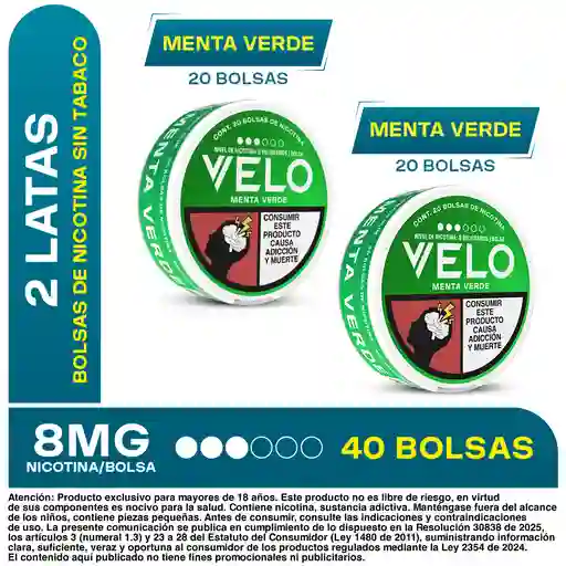 2 x Velo Bolsa de Nicotina Menta Verde 8 mg