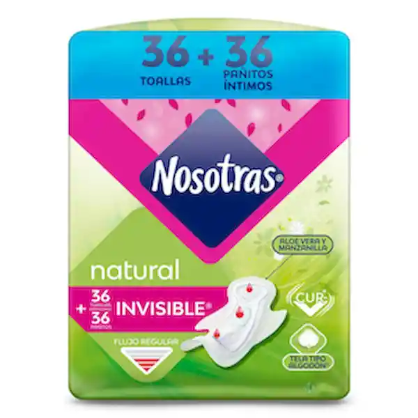Nosotras Toallas Natural Invisible + Pañitos Húmedos