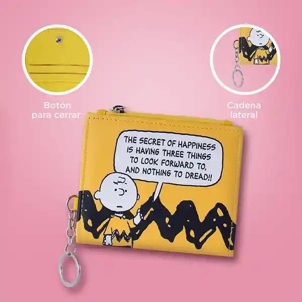Billetera Charlie Brown Snoopy Colorful Life Amarillo Miniso