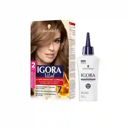 Tinte Igora Vital 7-1 Rubio Mediano Cenizo + Oxigenta Gratis