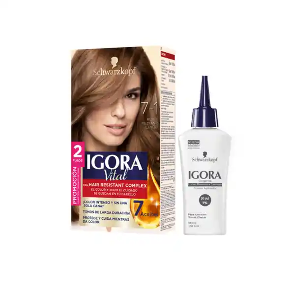 Tinte Igora Vital 7-1 Rubio Mediano Cenizo + Oxigenta Gratis