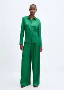 Camisa Plisi-W Verde Talla S Mujer Mango