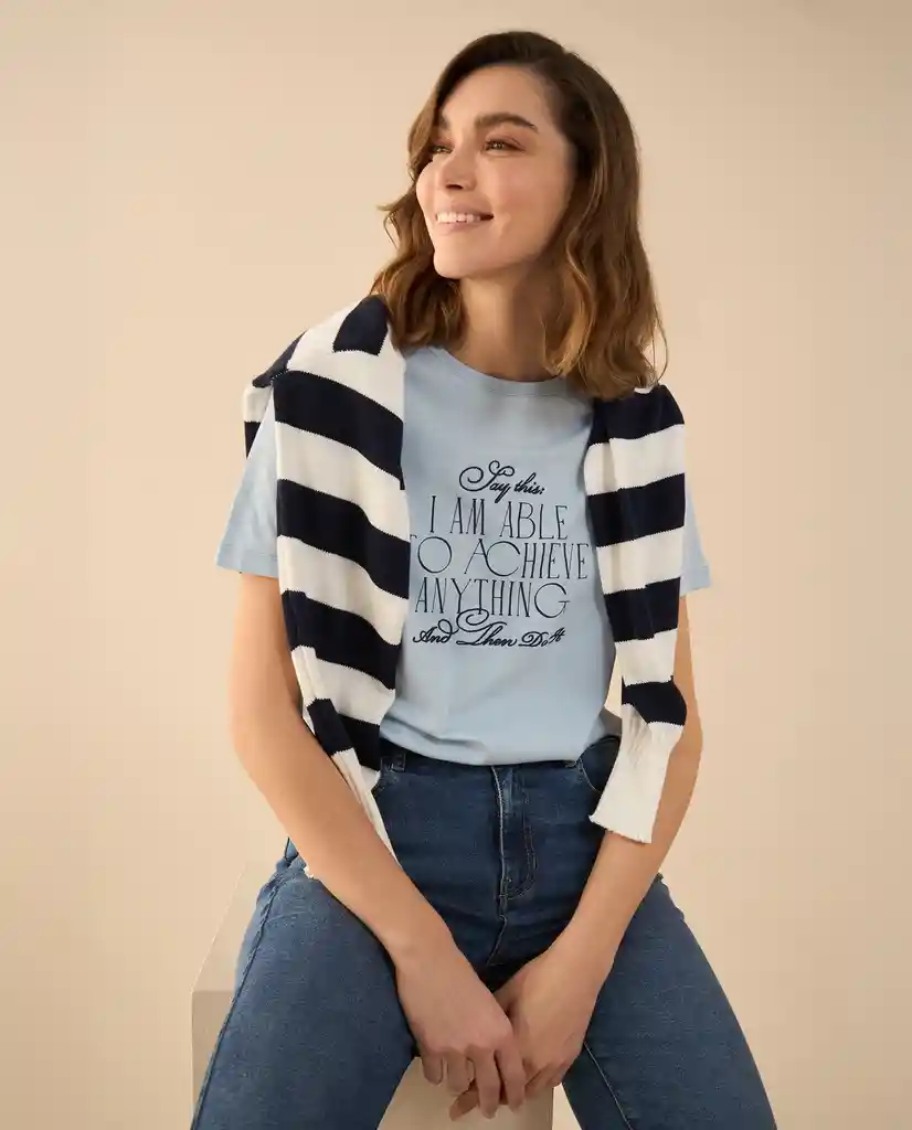 Camiseta Azul Cristal Claro Talla S 102G000 Esprit
