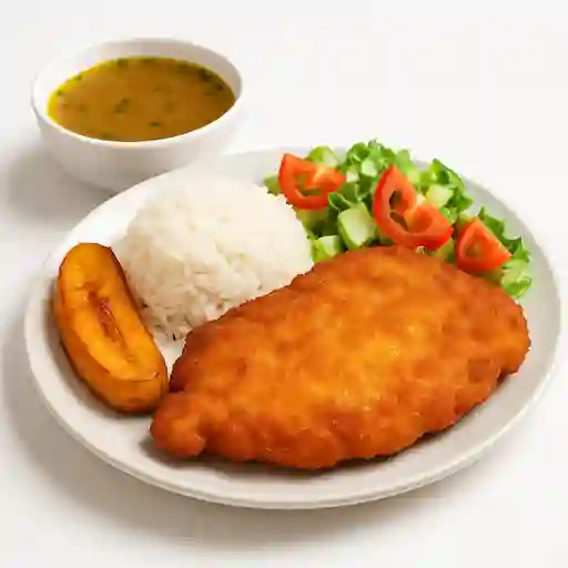 Chuleta de pollo con sopa