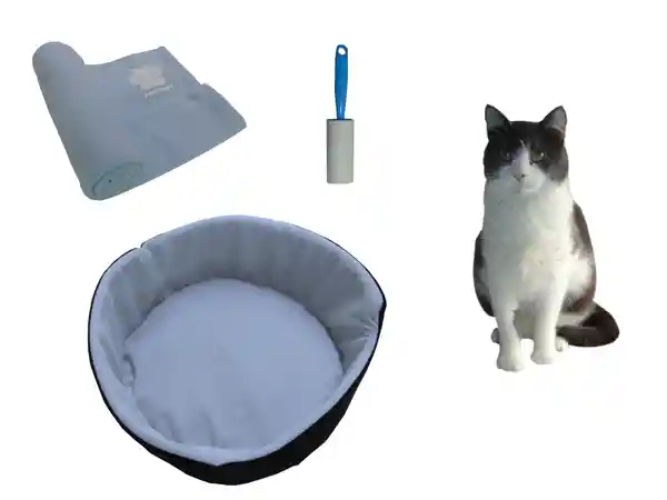 Hally Pets Set Gato Cama + Cobija + Quitamotas Celeste OT0011