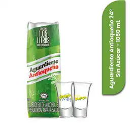 Aguardiente Antioqueño Aguardiente 24° Sin Azúcar + 2 Copas