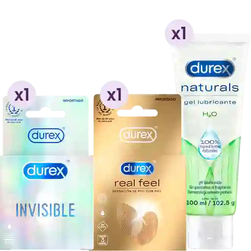 Combo Invisible + Real Feel  + Durex Lubricante Gel Naturals