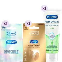 Combo Invisible + Real Feel  + Durex Lubricante Gel Naturals