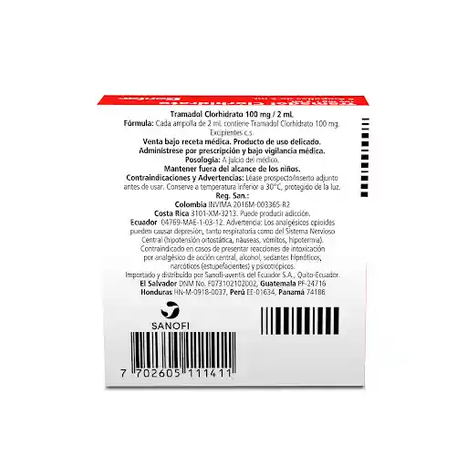 Genfar Tramadol Clorhidrato Solución Inyectable (100 mg)