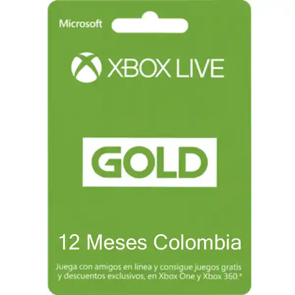 Xbox Tarjeta Live Gold Región Colombia 12 Meses