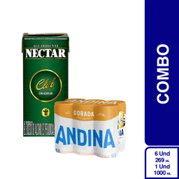 Combo Andina 6 Und + Nectar Aguardiente Club Verde Sin Azúcar