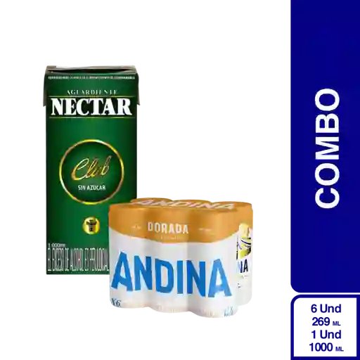 Combo Andina 6 Und + Nectar Aguardiente Club Verde Sin Azúcar