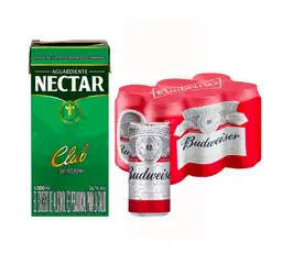 Combo Aguardiente Nectar + Budweiser 6 Und