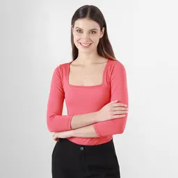 Camiseta Manga 3/4 Con Escote Cuadrado Rojo Talla S 717588