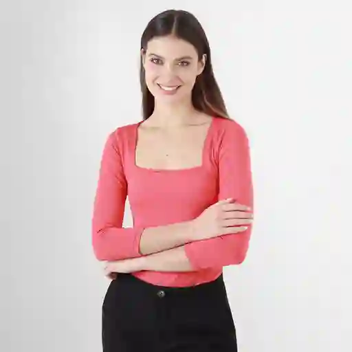 Camiseta Manga 3/4 Con Escote Cuadrado Rojo Talla S 717588