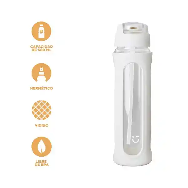 Botella Vidrio Tapa Abatible Pico Asa Blanco 580 mL Serie Miniso